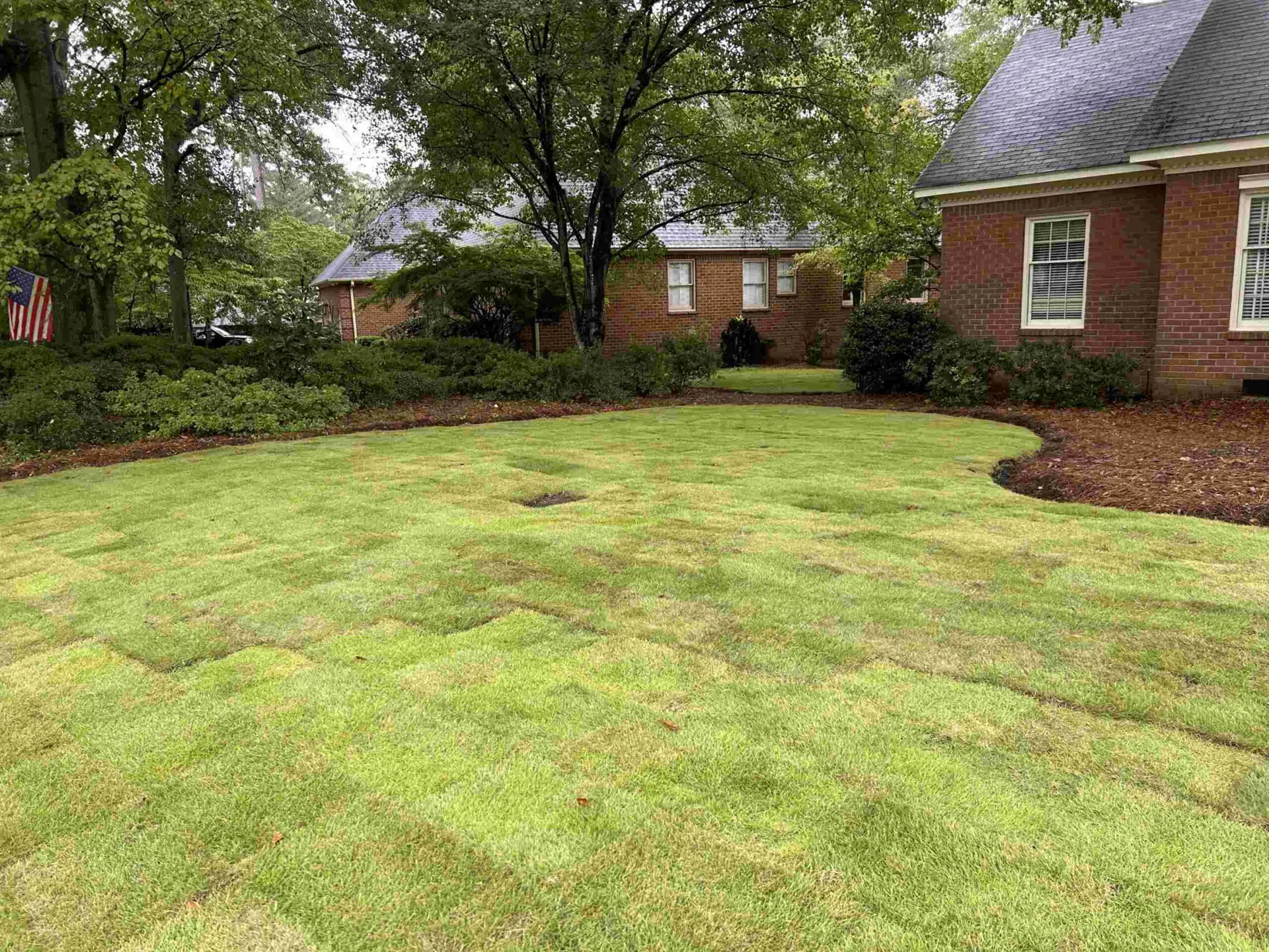 A landscaping job completed for a happy sod installation client.